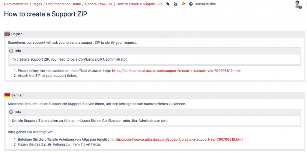 How to set up a multilingual knowledge base in English and German with Translations for Confluence.