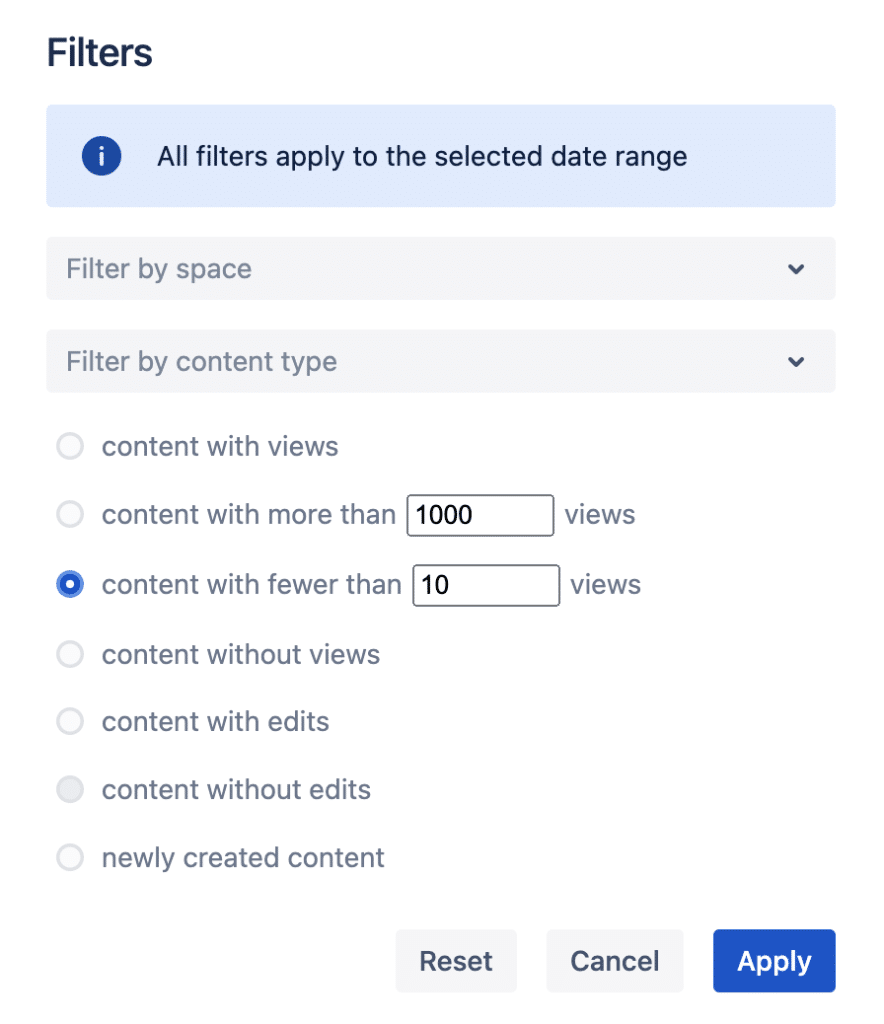 How to find unused content on Viewtracker: Select the " fewer than x views" filter.