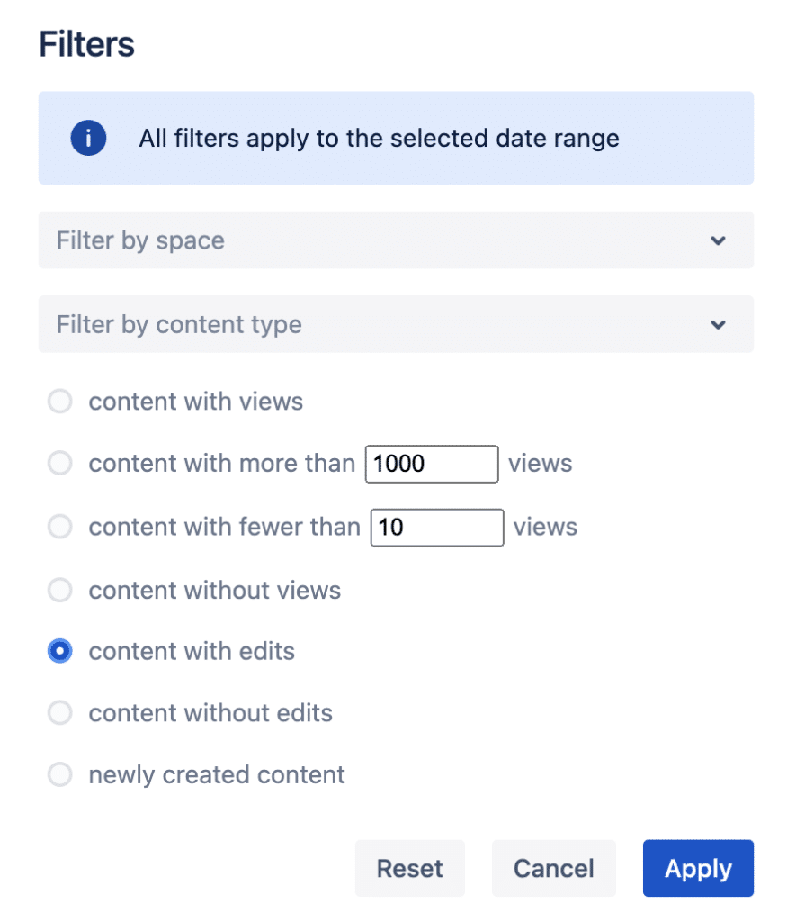 How to find active content on Viewtracker: Filter for “contents with edits".